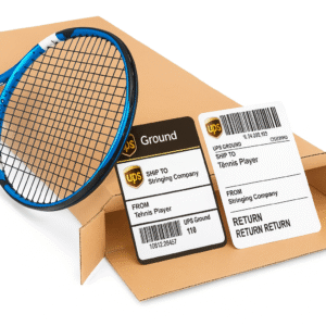 Reusable Tennis Racket Shipping Box For Stringing + Round Trip Shipping Labels for Stringing